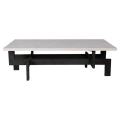 Modernist Patinaed Steel Coffee Table with Limestone Top