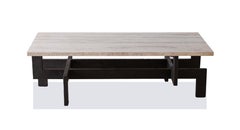 Modernist Patinaed Steel Coffee Table with Open Travertine Top