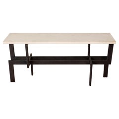Modernist Patinaed Steel Console Table with Limestone Top