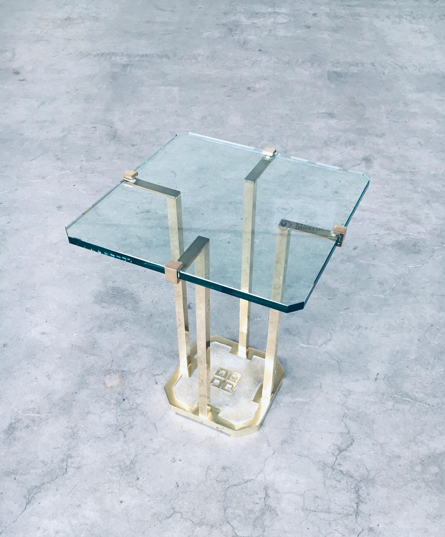 Post-Modern Modernist Patinated Brass & Glass Side Table Model T18 by Peter Ghyczy, 1970's