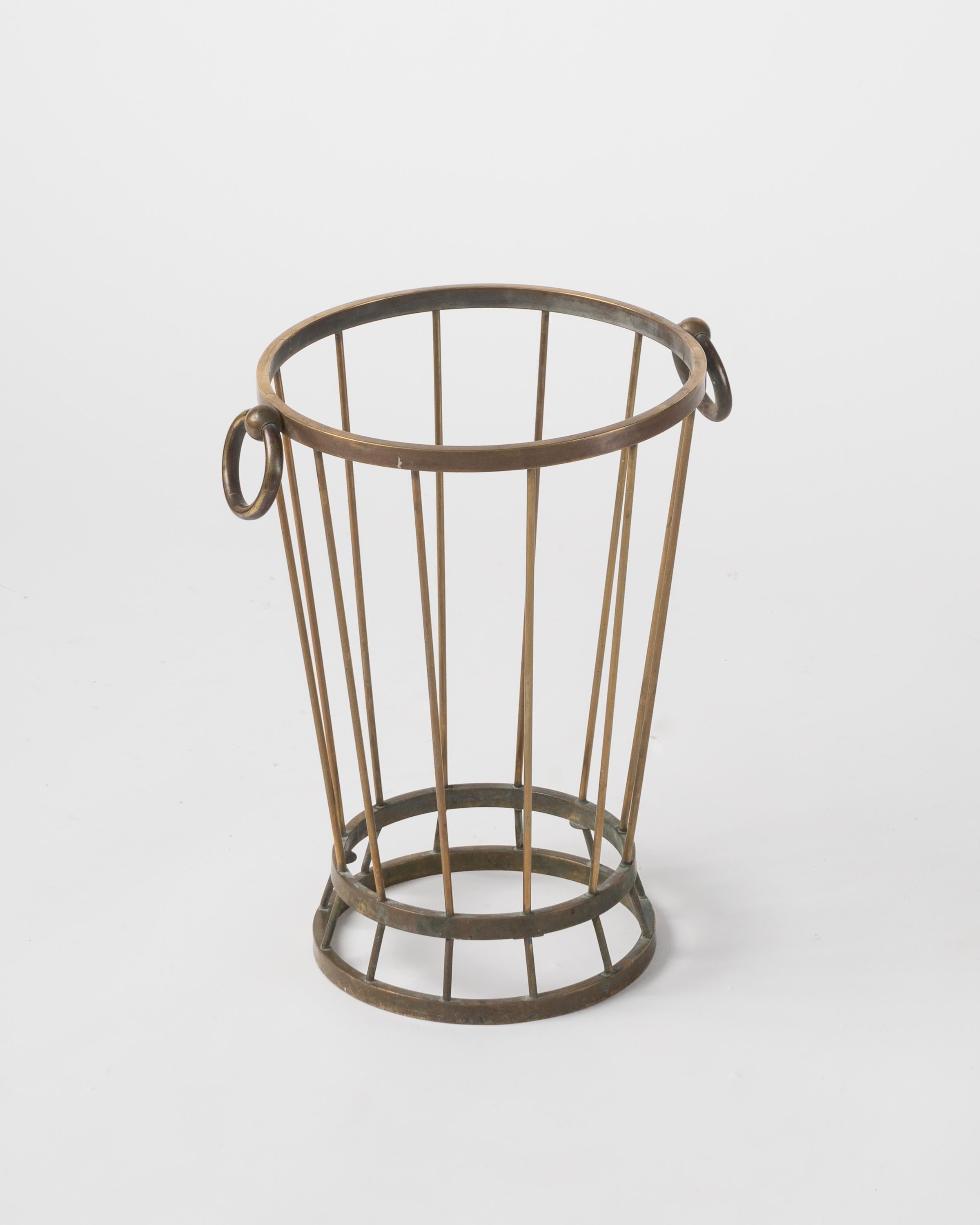 Mid-20th Century Modernist Patinated Brass Umbrella Stand - France, 1950's For Sale