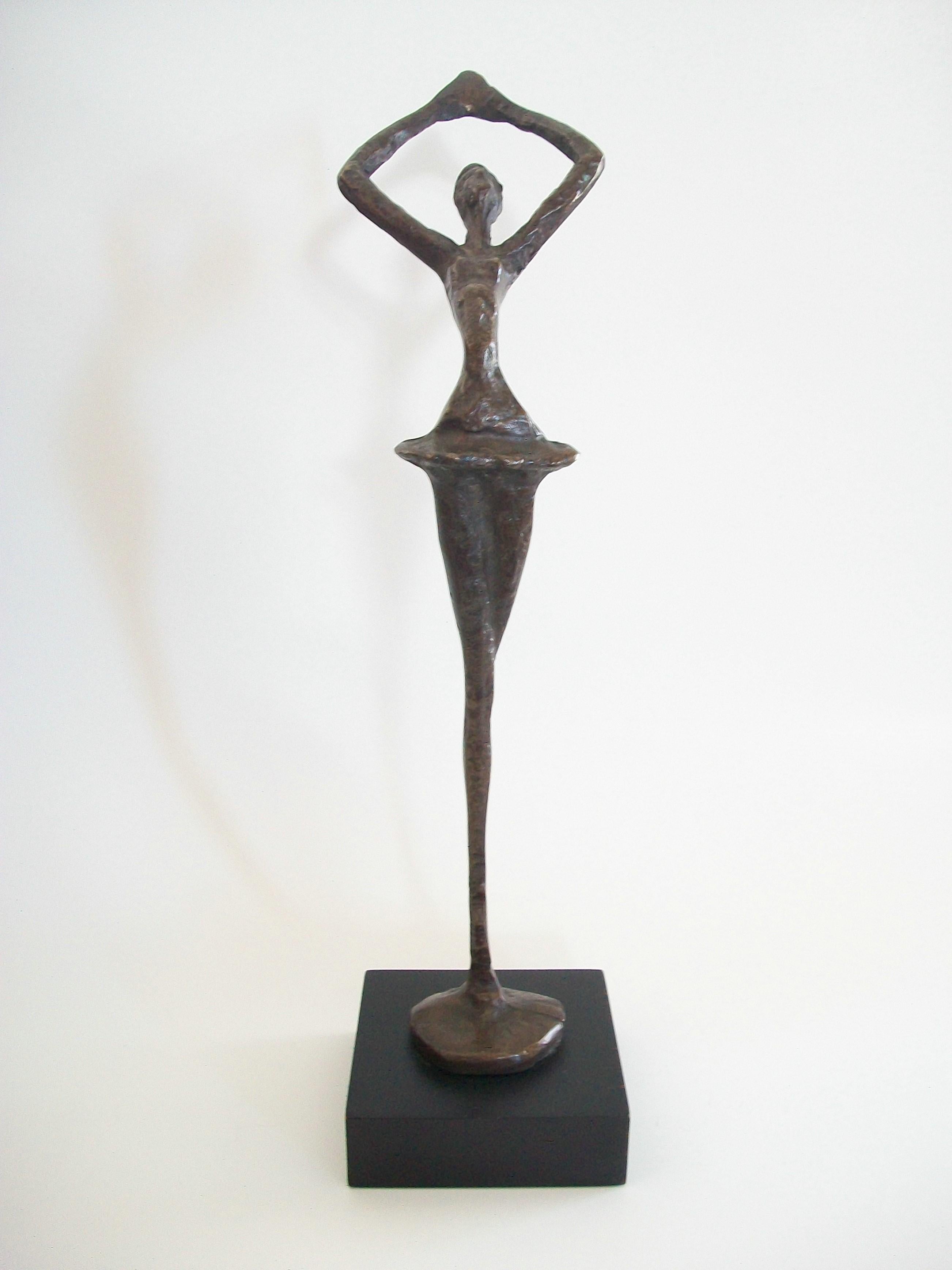 American Modernist Patinated Bronze Ballerina Sculpture - United States - Circa 1980's For Sale