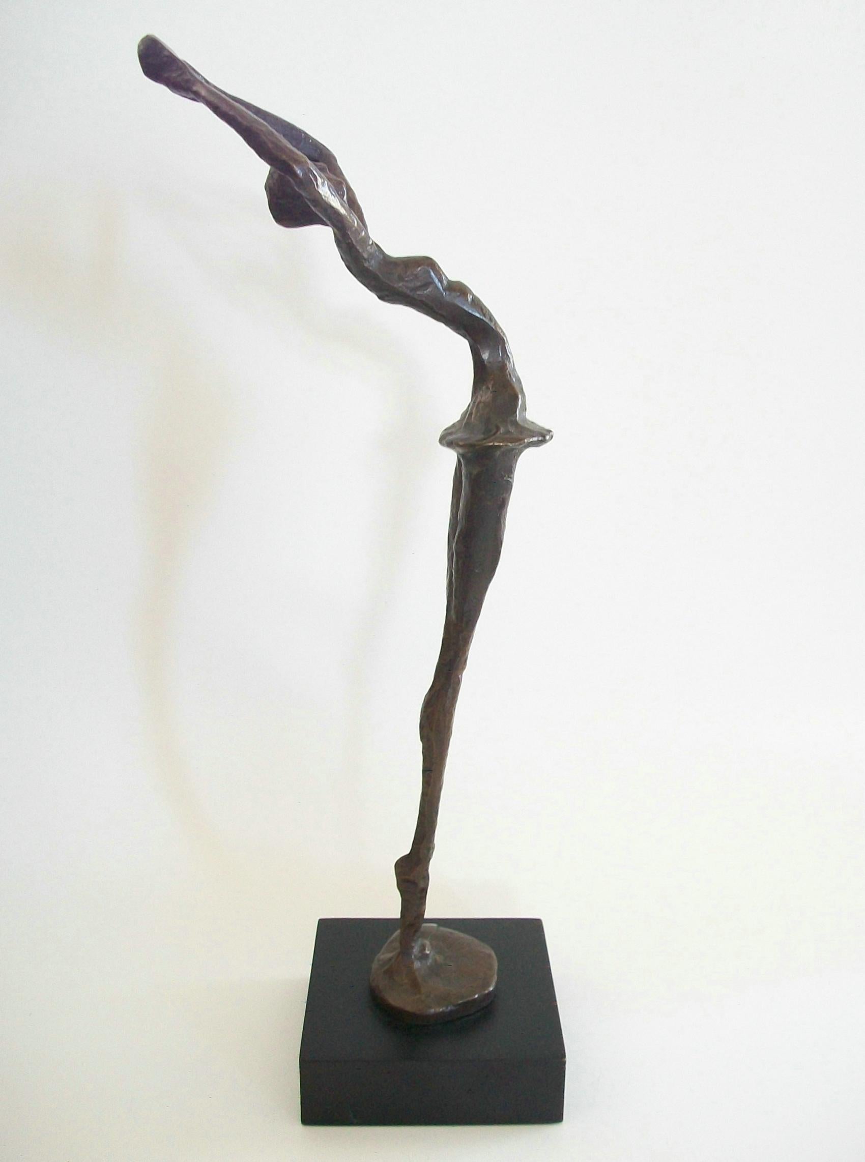 Hand-Crafted Modernist Patinated Bronze Ballerina Sculpture - United States - Circa 1980's For Sale