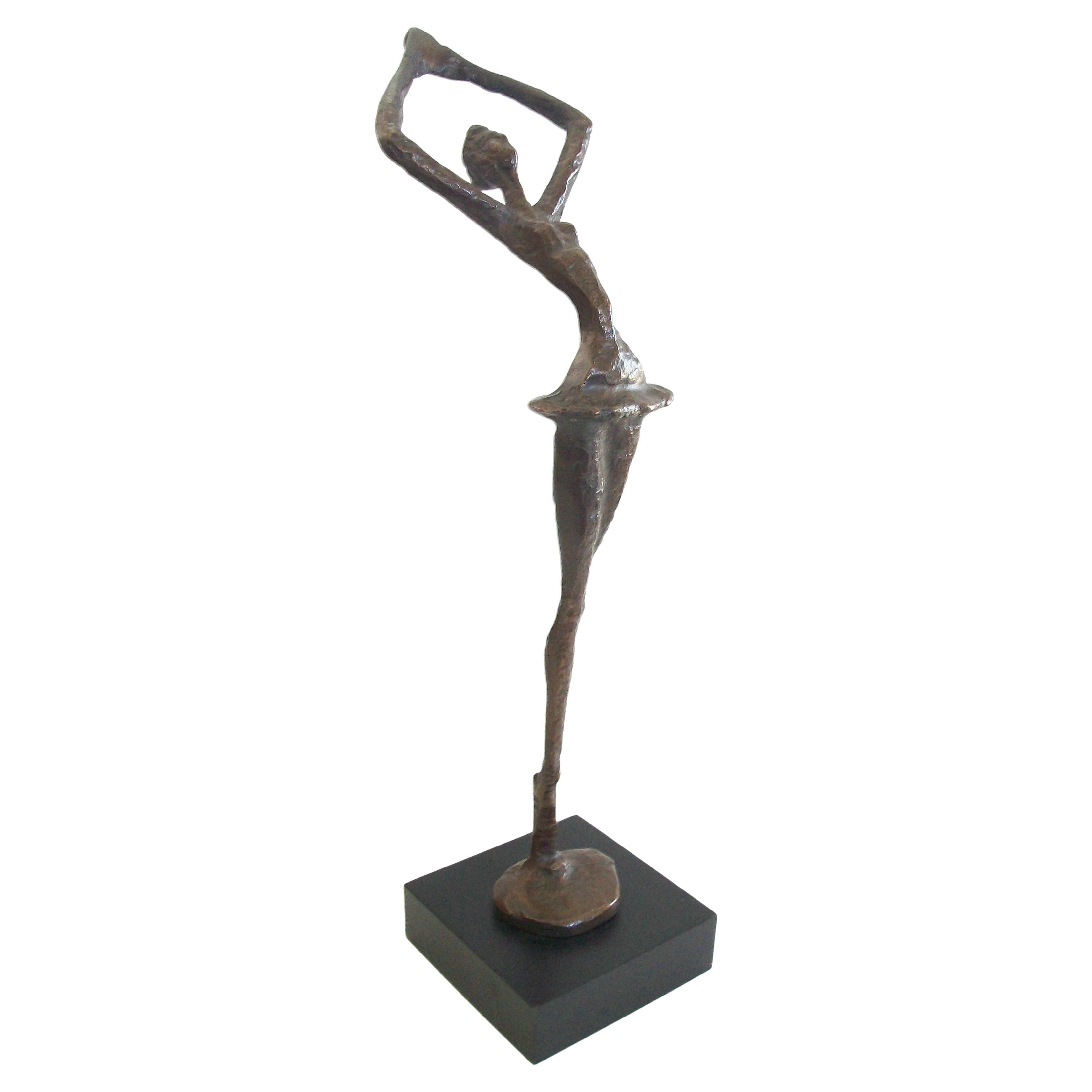 Modernist Patinated Bronze Ballerina Sculpture - United States - Circa 1980's For Sale