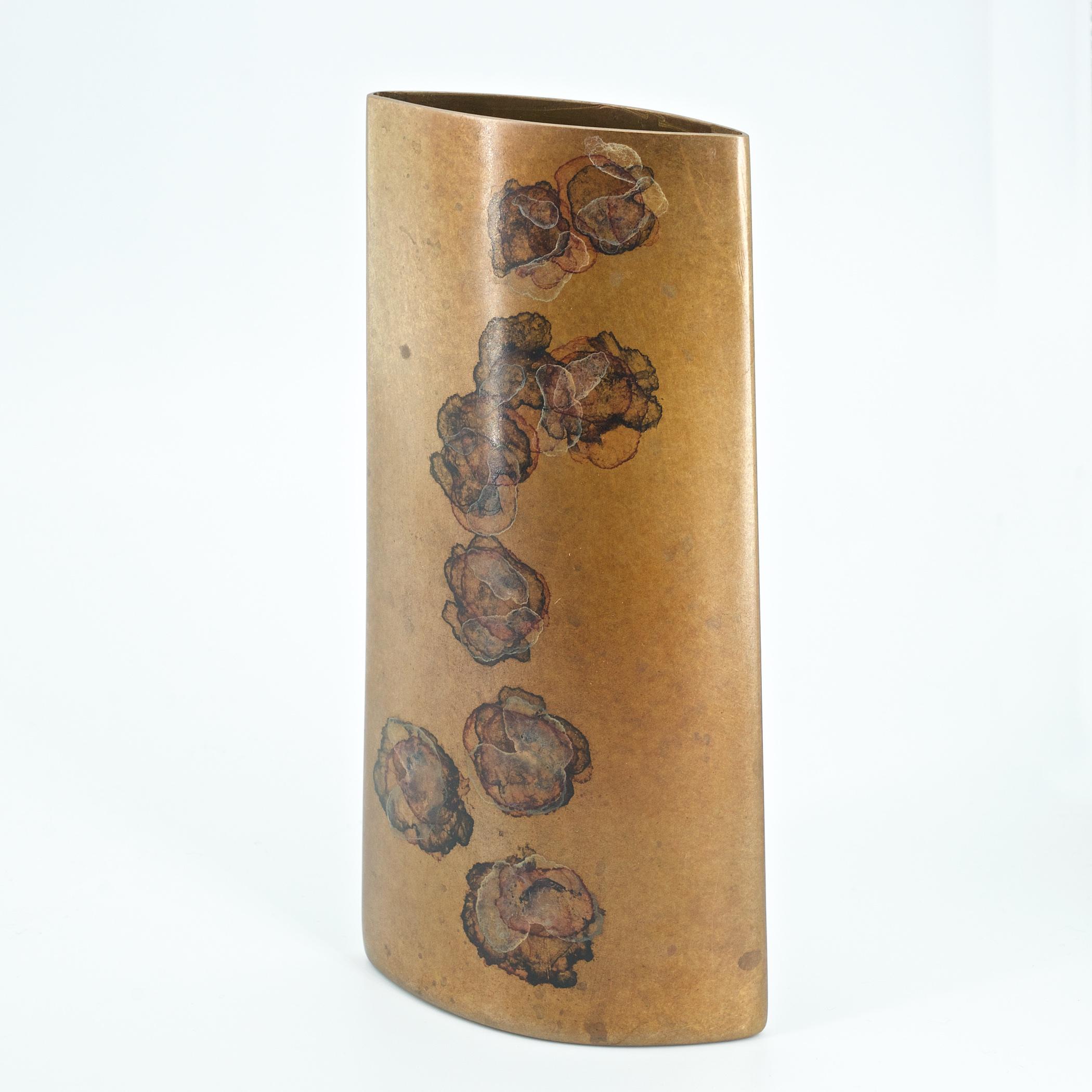 Mid-Century Modern Modernist Patinated Bronze Mantle Flower Vase Unknown Craftsman Signed For Sale