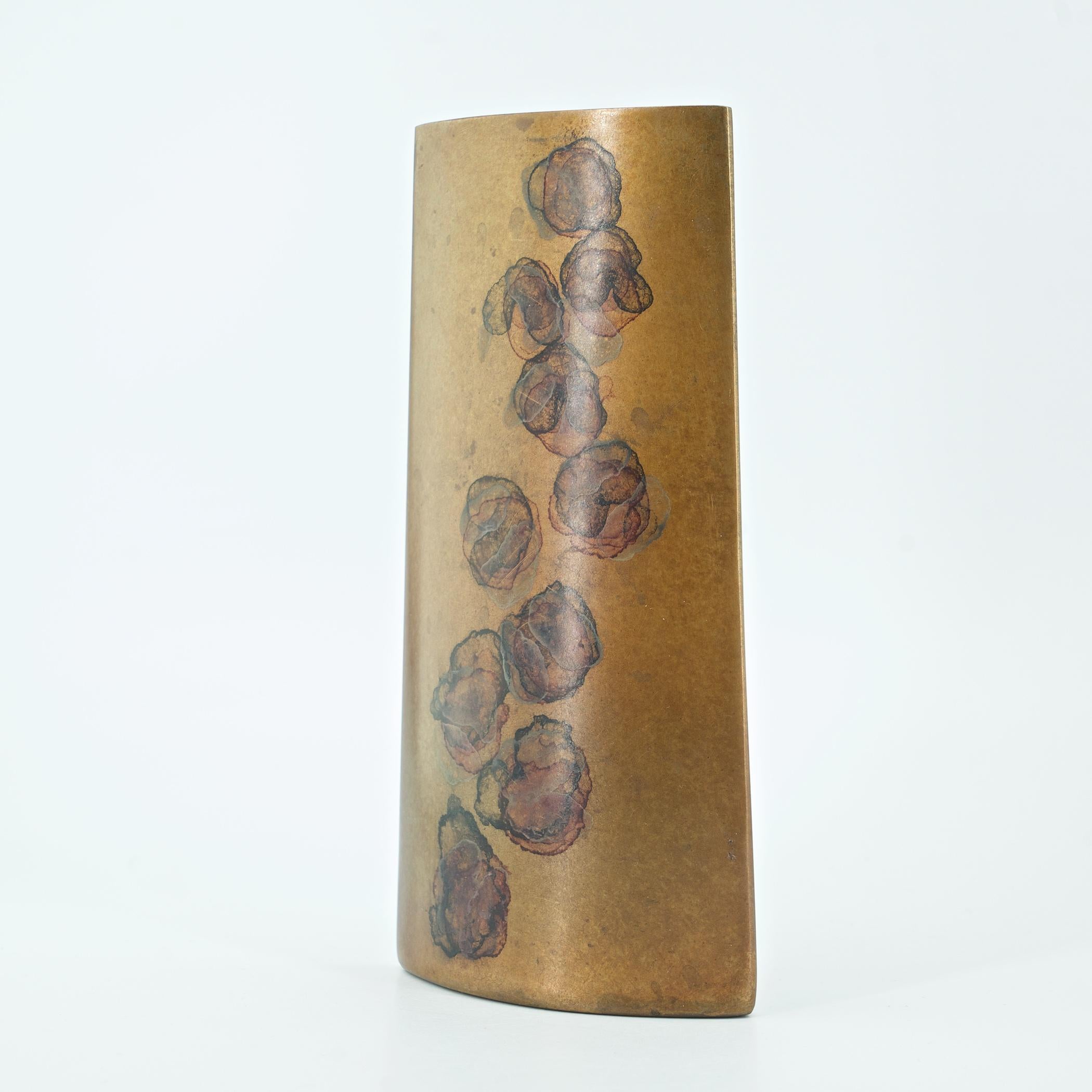 American Modernist Patinated Bronze Mantle Flower Vase Unknown Craftsman Signed For Sale