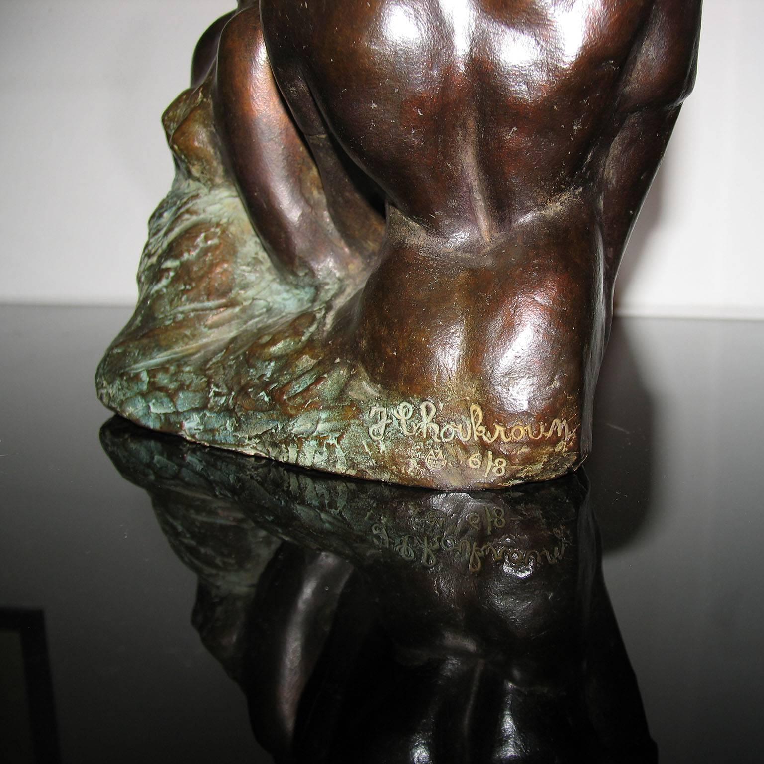 Contemporary Modernist Patinated Bronze Sculpture Couple in Love
