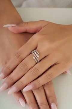Modernist Pear & Round Diamond Bypass Wrap Ring set in 14K White Gold, USA