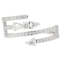 Modernist Pear & Round Diamond Bypass Wrap Ring set in 14K White Gold, USA