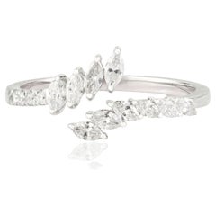 Modernist 14K White Gold Marquise & Round Natural Diamond Open Bypass Ring
