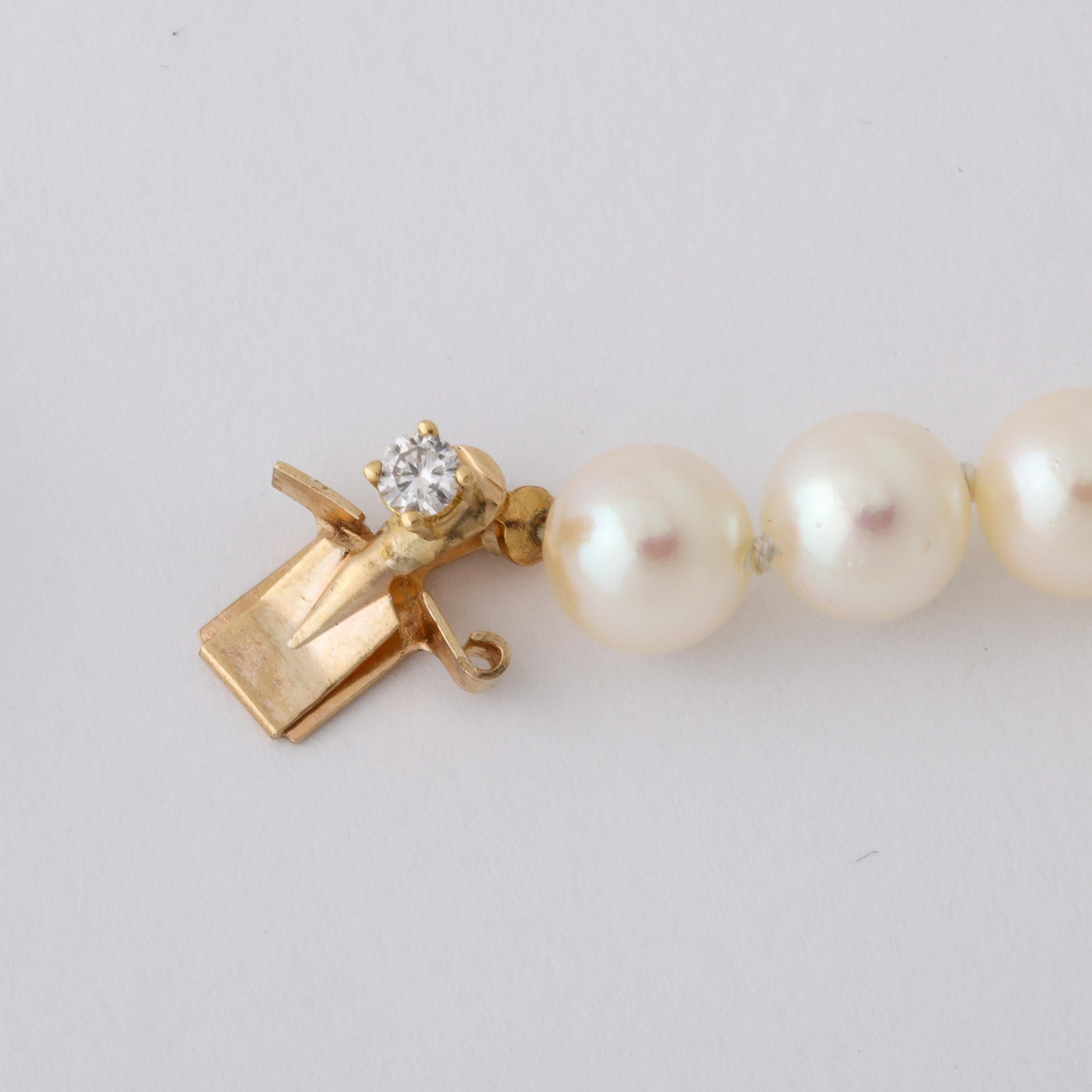 Modernist Pearl Necklace with 14k  Gold , Diamond and Pearl Clasp  7