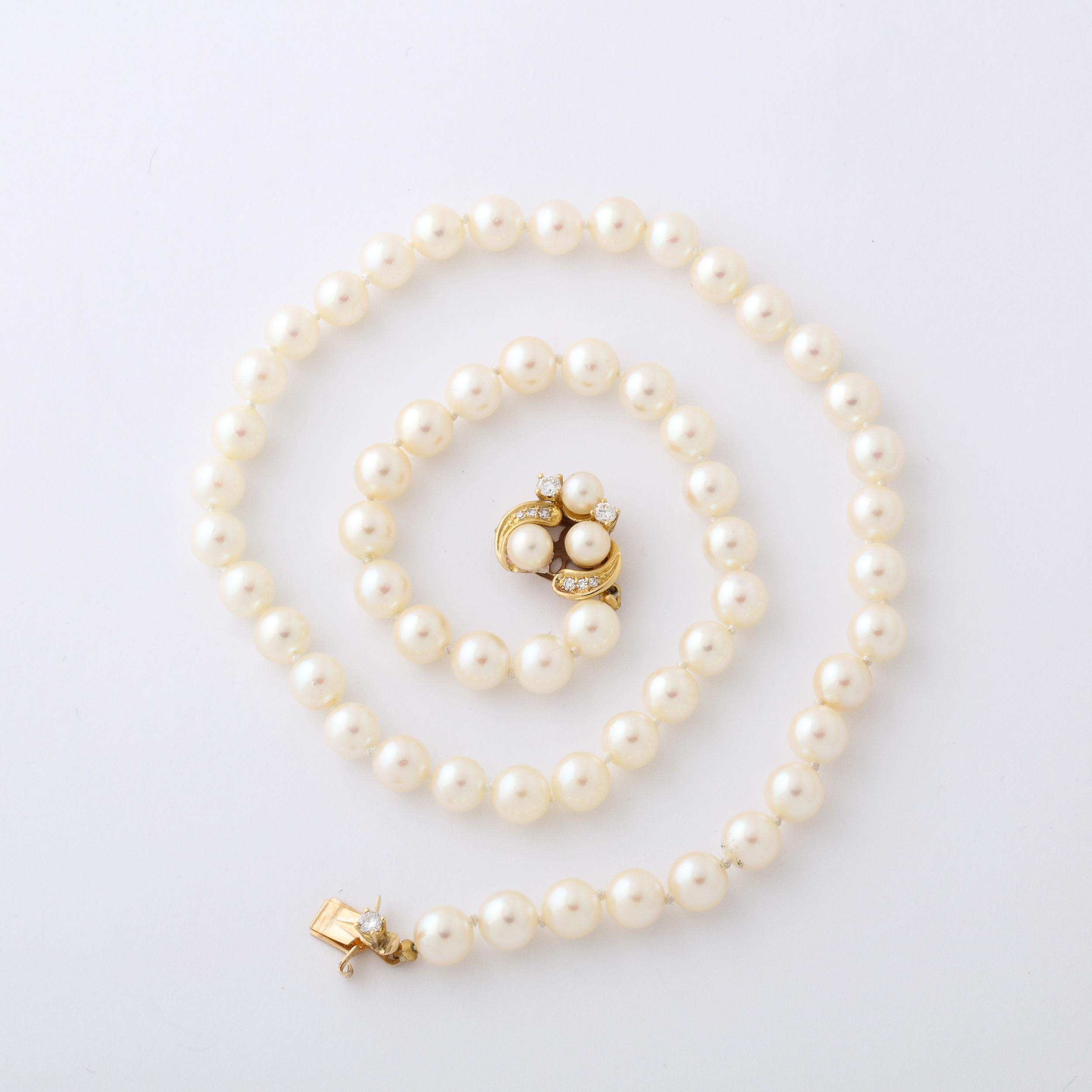 Modernist Pearl Necklace with 14k  Gold , Diamond and Pearl Clasp  9