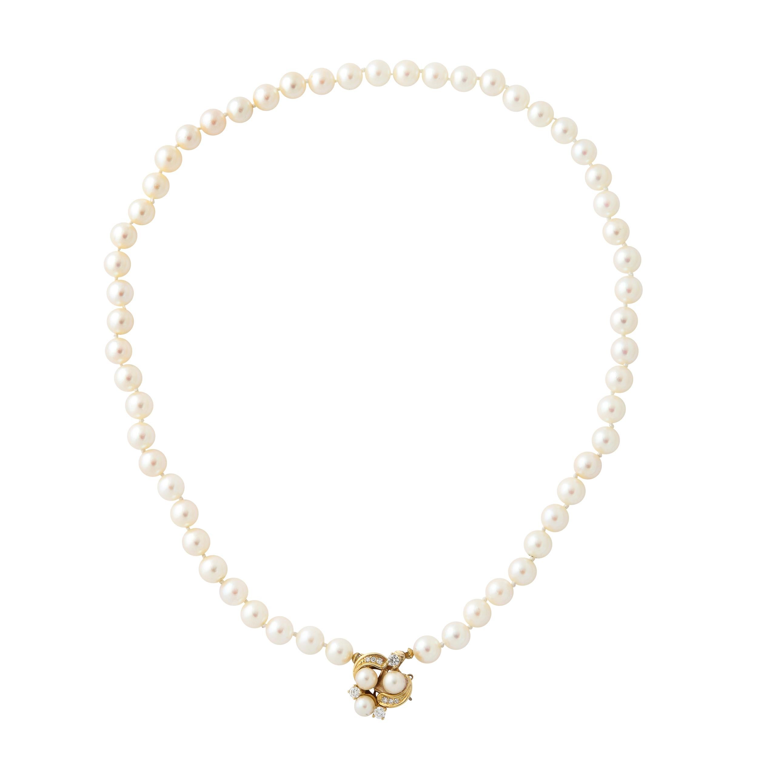 Modernist Pearl Necklace with 14k  Gold , Diamond and Pearl Clasp  1