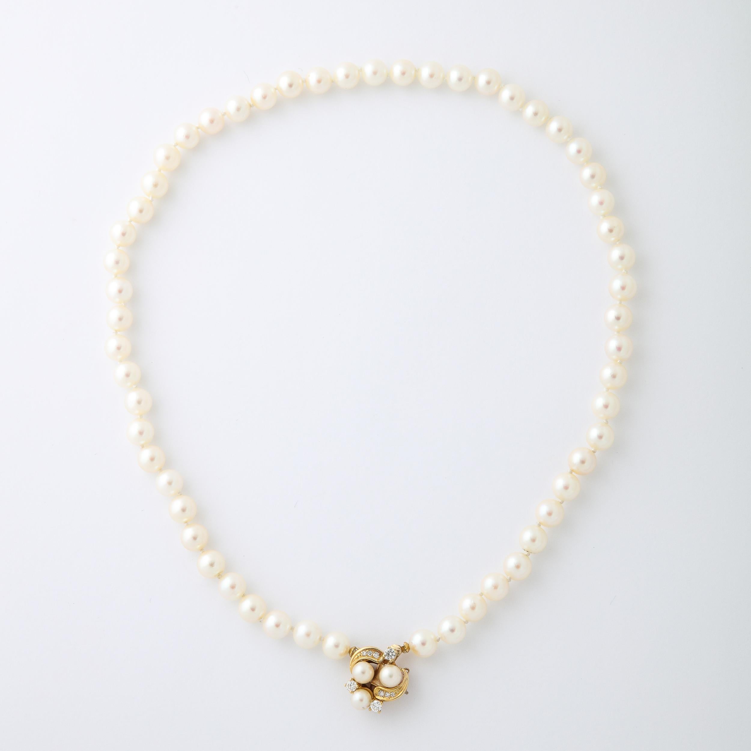 Modernist Pearl Necklace with 14k  Gold , Diamond and Pearl Clasp  2