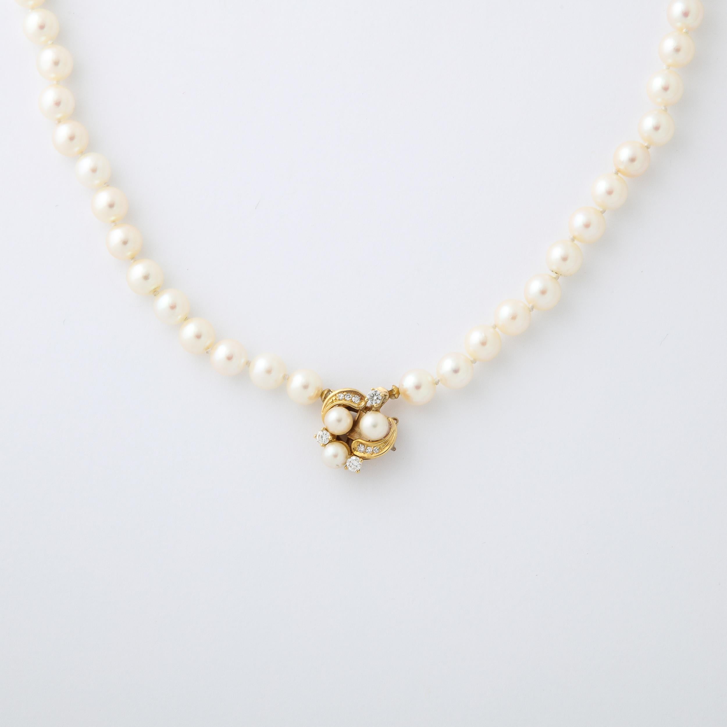 Modernist Pearl Necklace with 14k  Gold , Diamond and Pearl Clasp  3