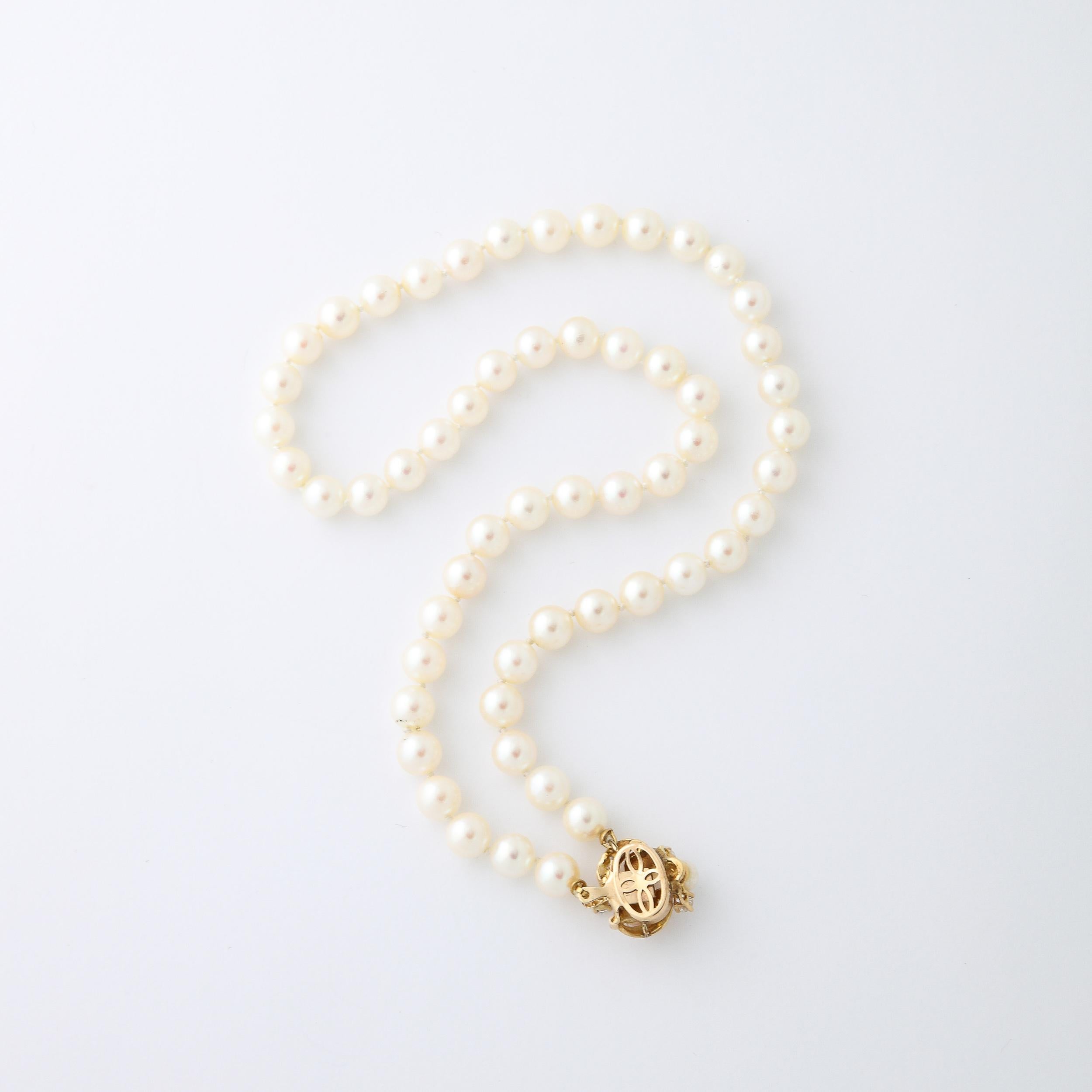 Modernist Pearl Necklace with 14k  Gold , Diamond and Pearl Clasp  4