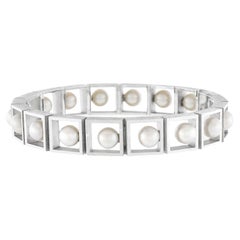 Modernist Pearl-Set White Gold Bracelet