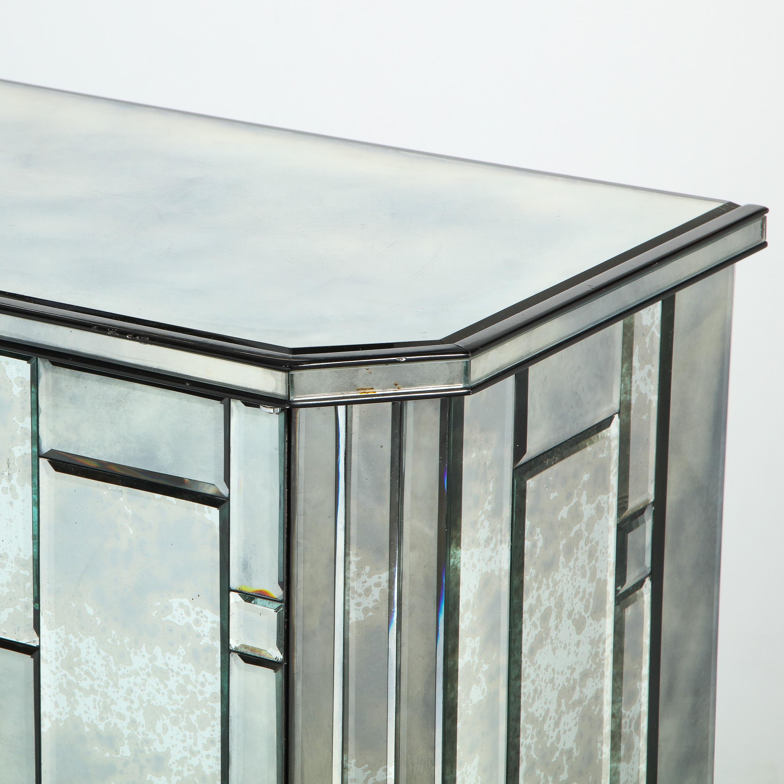 Modernist Pentagonal Form Mosaic Mirrored Cabinet with Ebonized Oak Interior 2