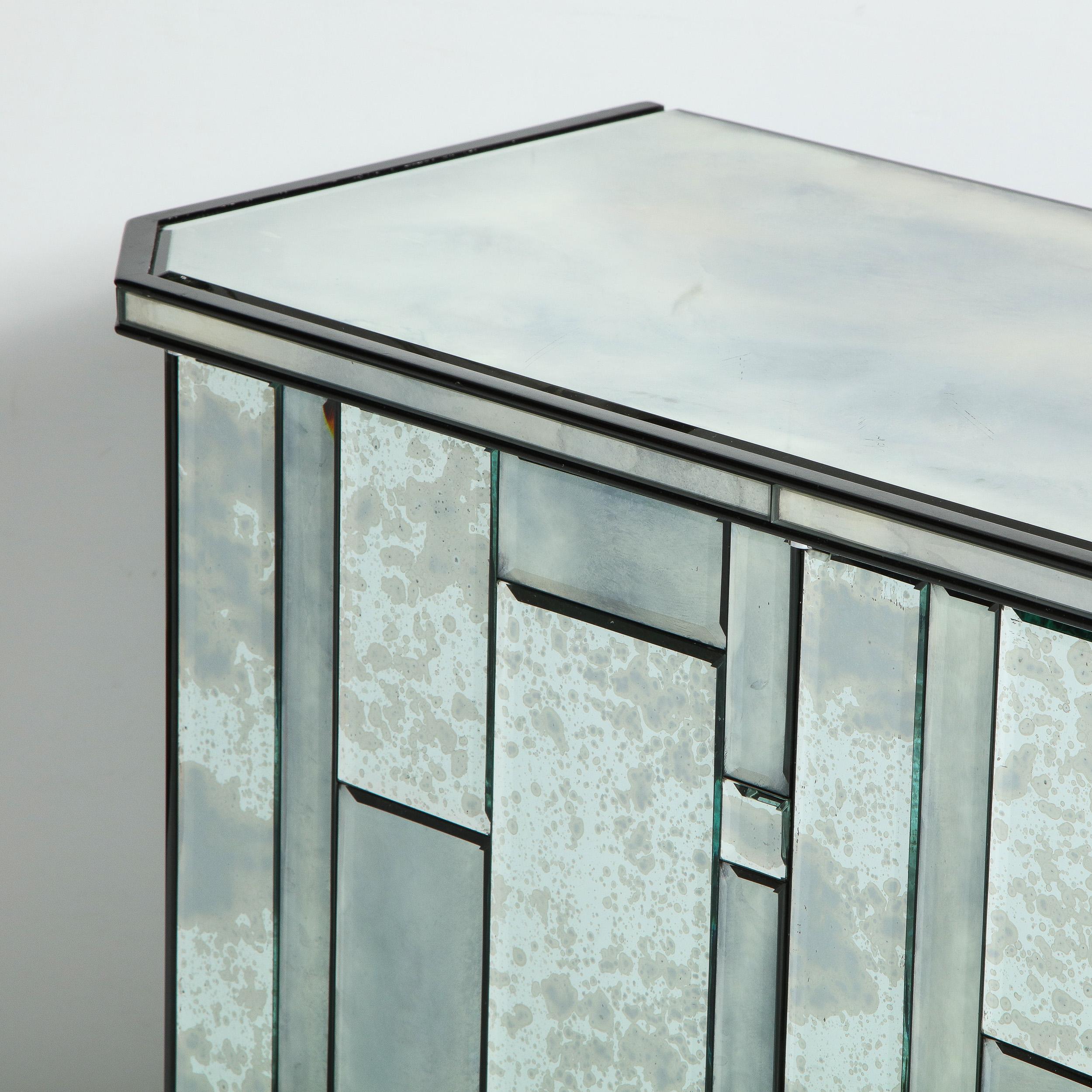 Modernist Pentagonal Form Mosaic Mirrored Cabinet with Ebonized Oak Interior 3