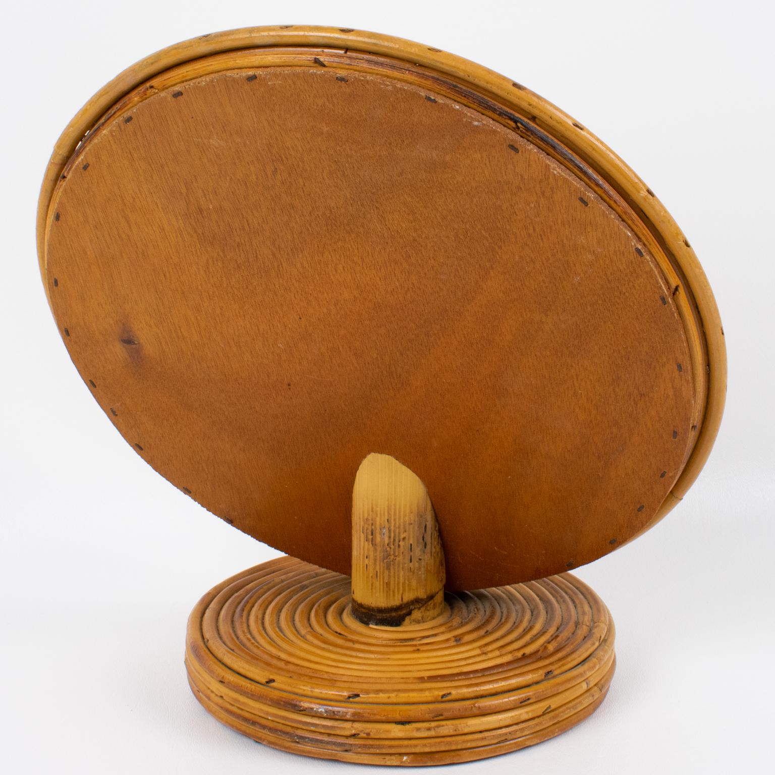 Modernist Pencil Reed Wicker Round Table Mirror, Italy In Good Condition For Sale In Atlanta, GA
