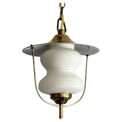 Modernist pendant lamp, brass & glass, attributed to Bent Karlby, Denmark, 1960s