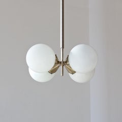 Modernist Pendant Light with 4 Opaline Glass Bulbs, Nickel Plated Brass, Bespoke