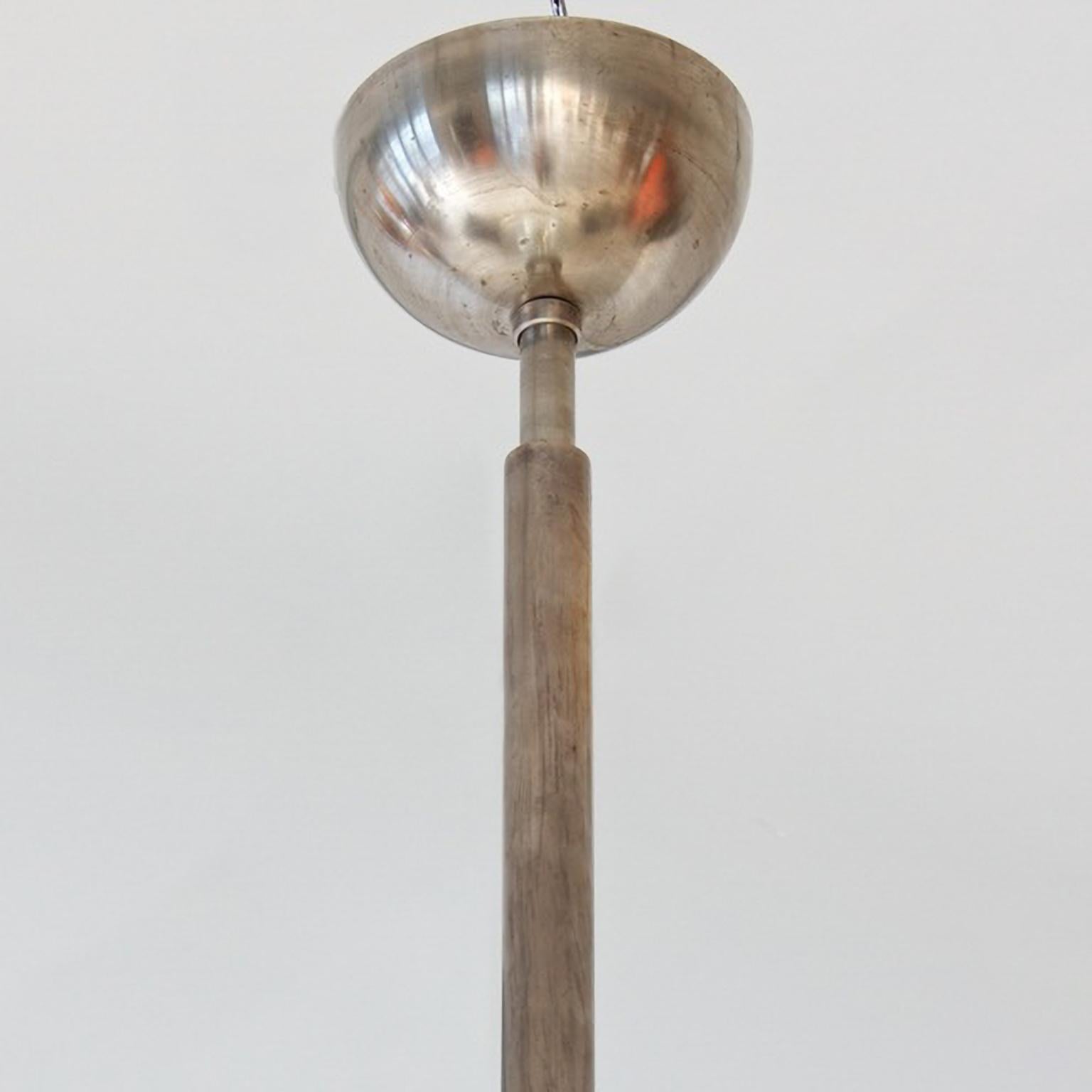 Modernist Pendant Light with 4 Opaline Glass Bulbs, Nickel Plated Brass c. 1930 For Sale 4