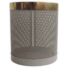 Modernist Perforated Italian Wastepaper Bin in Grey Metal and Brass, Italy 1960s