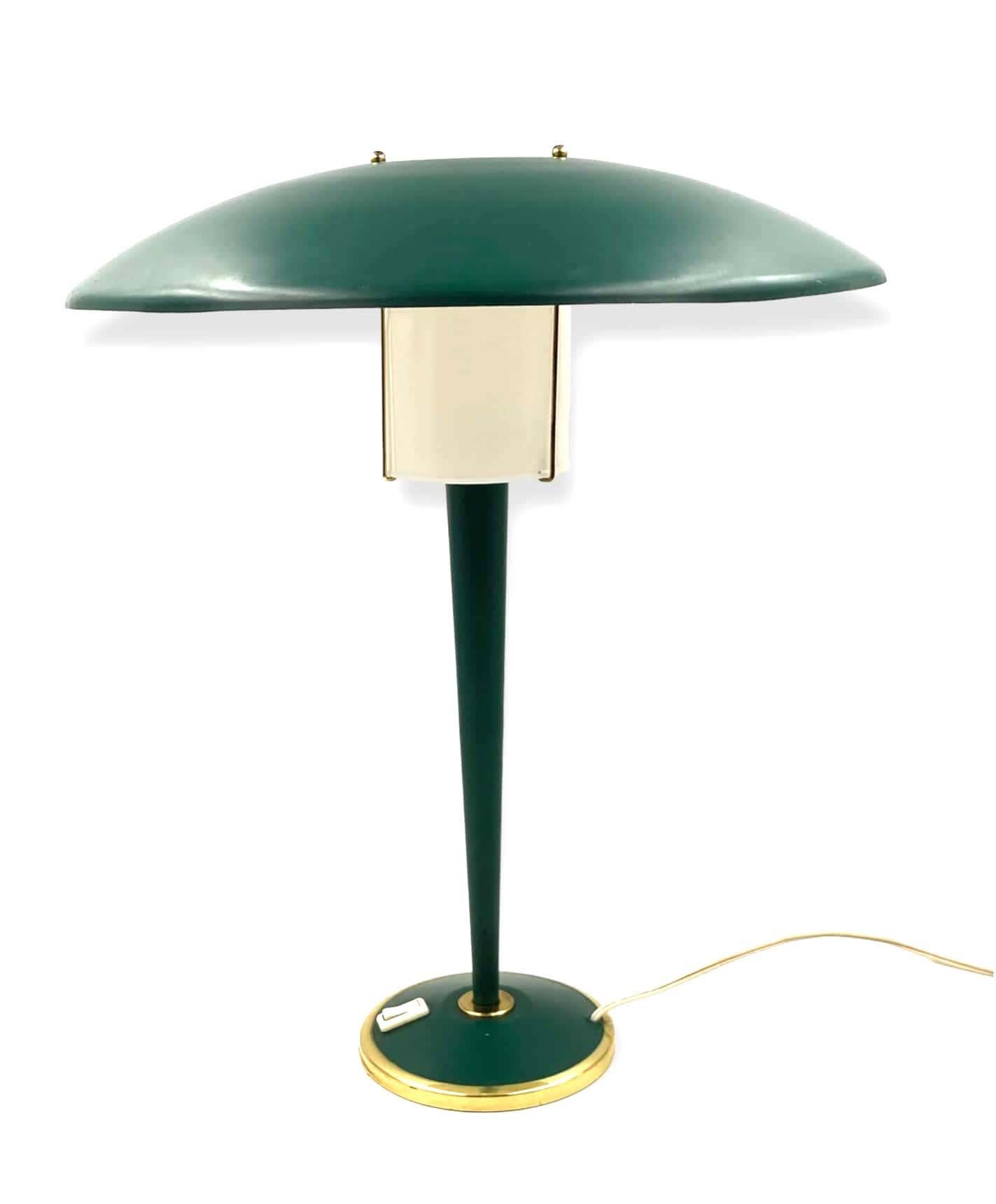 Lampe de table moderniste vert pétrole, France, années 1960 en vente 7