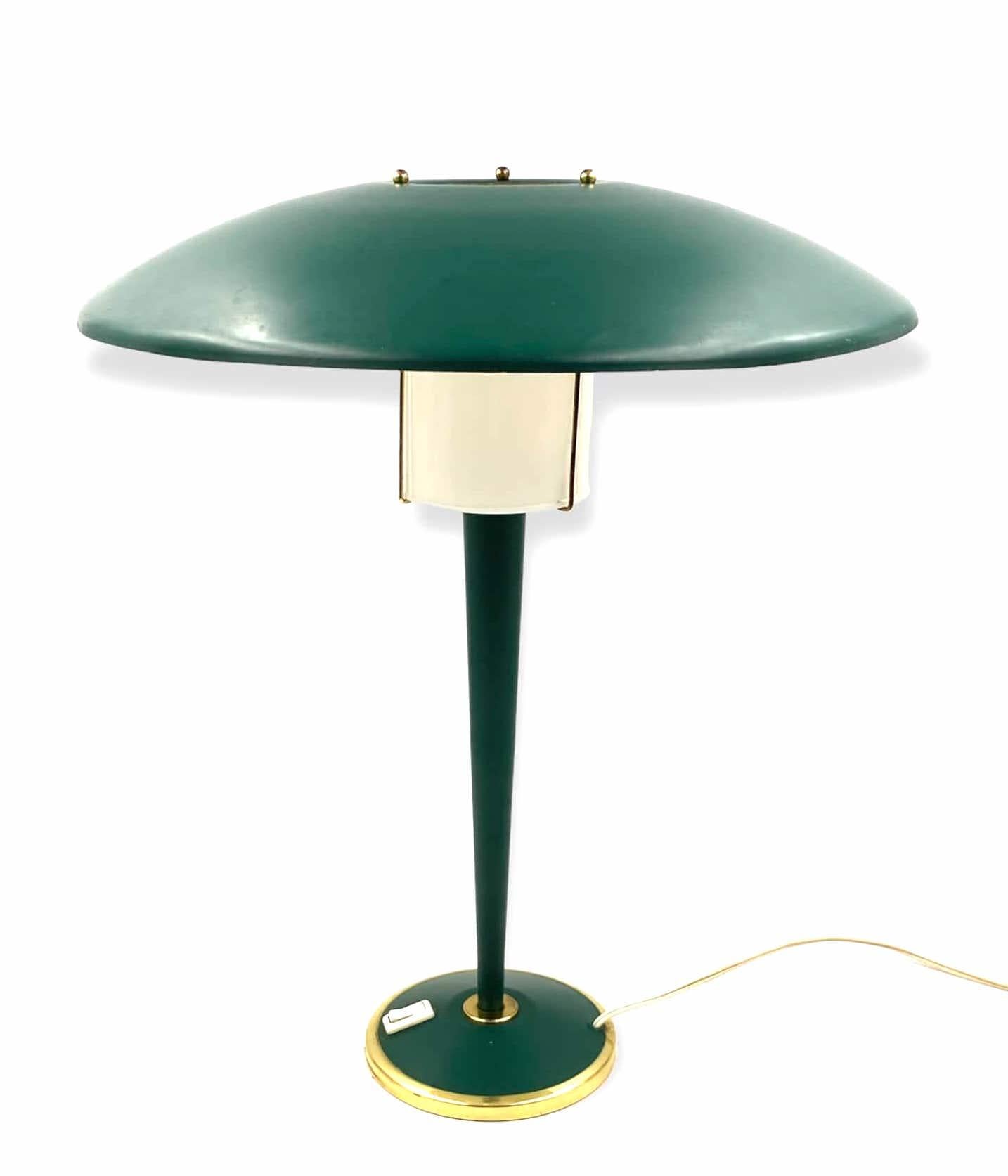Lampe de table moderniste vert pétrole, France, années 1960 en vente 8
