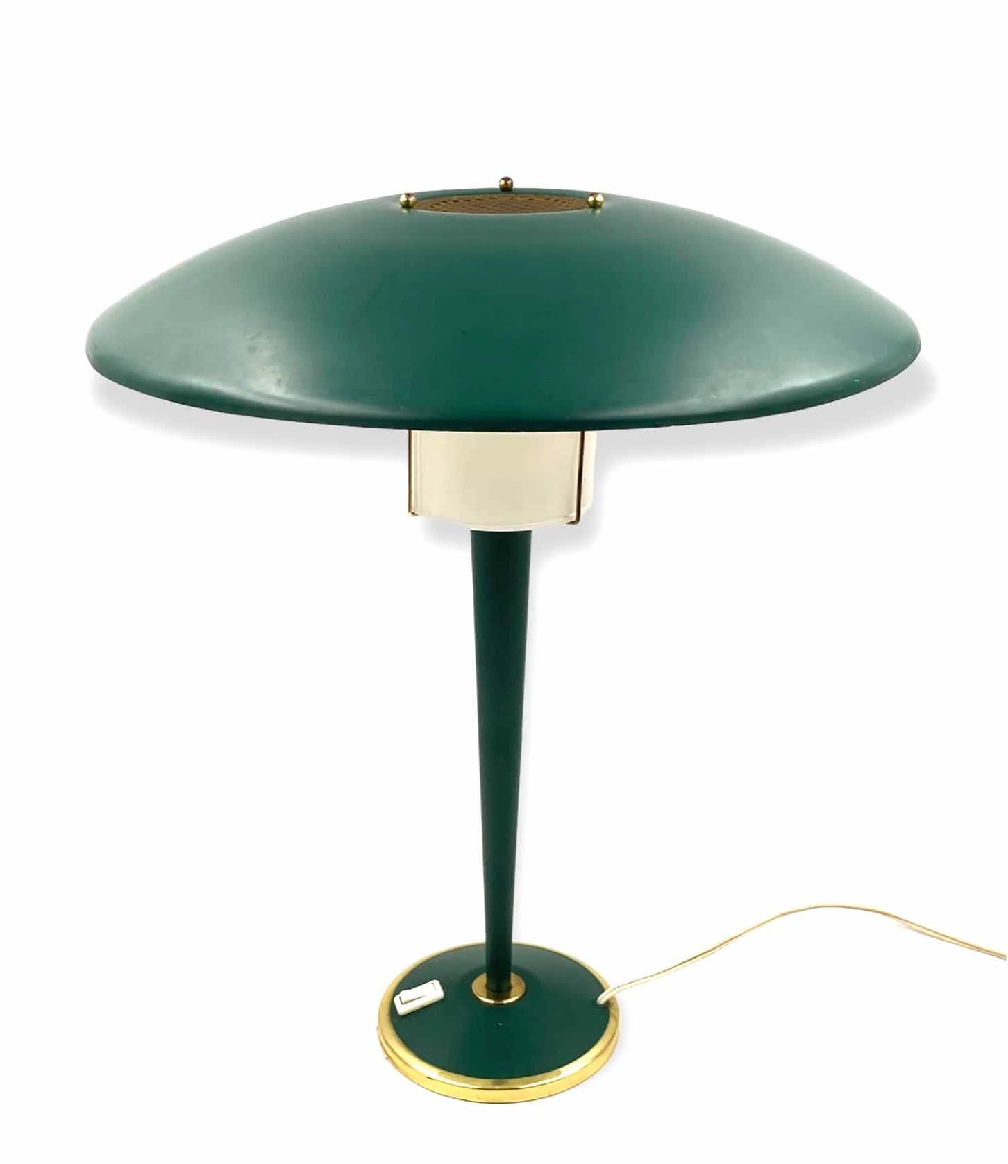 Lampe de table moderniste vert pétrole, France, années 1960 en vente 9