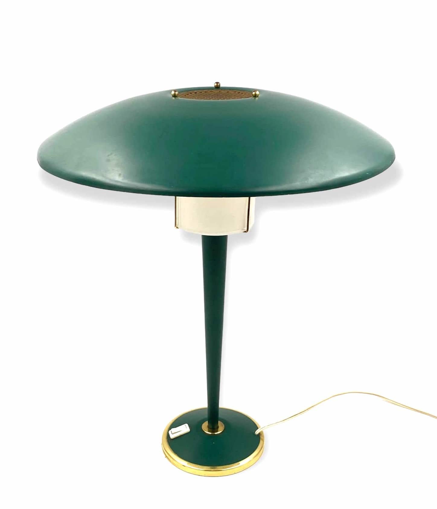 Lampe de table moderniste vert pétrole, France, années 1960 en vente 10