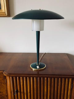Modernist Petrol Green Table Lamp, France, 1960s