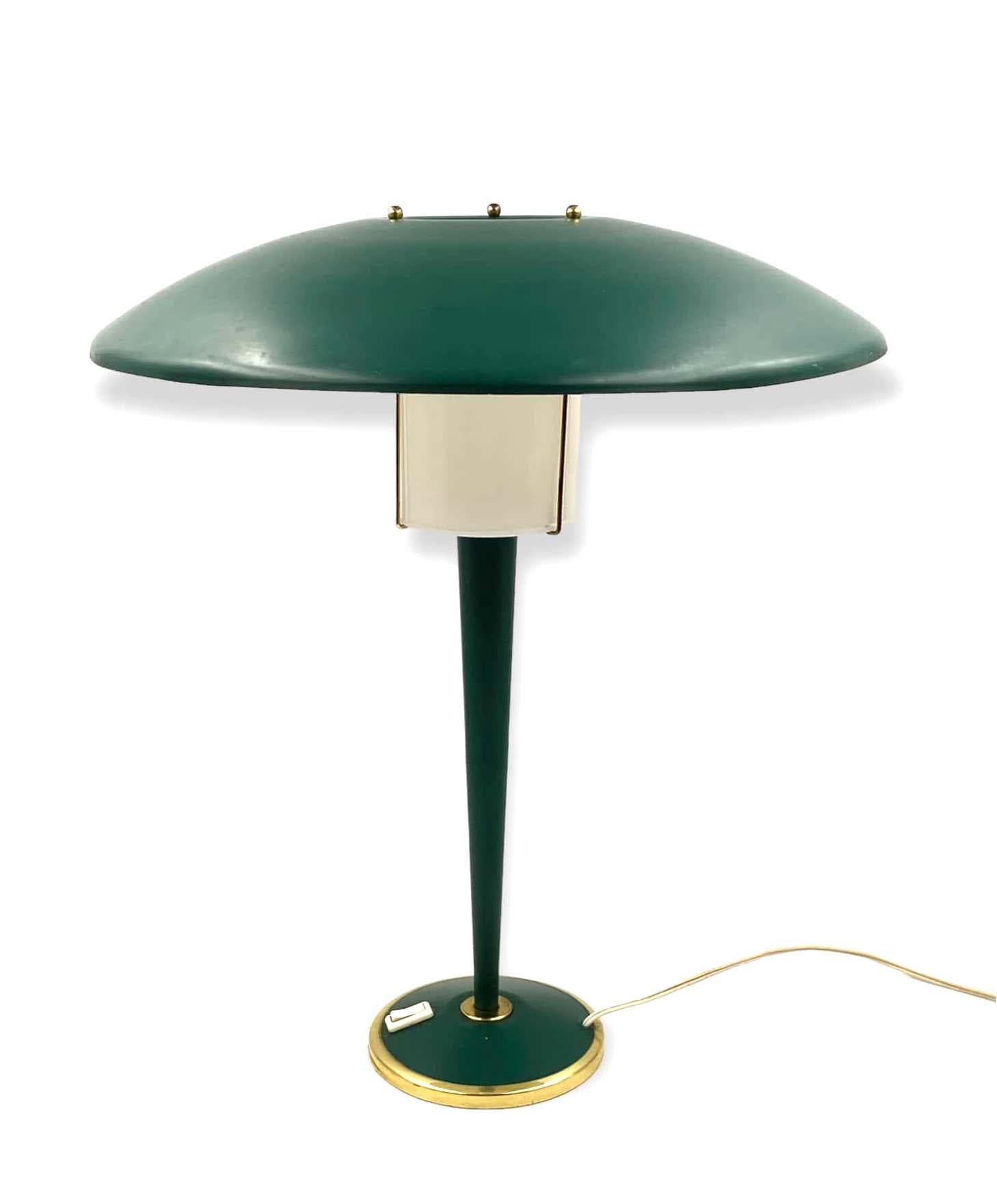 Milieu du XXe siècle Lampe de table moderniste vert pétrole, France, années 1960 en vente