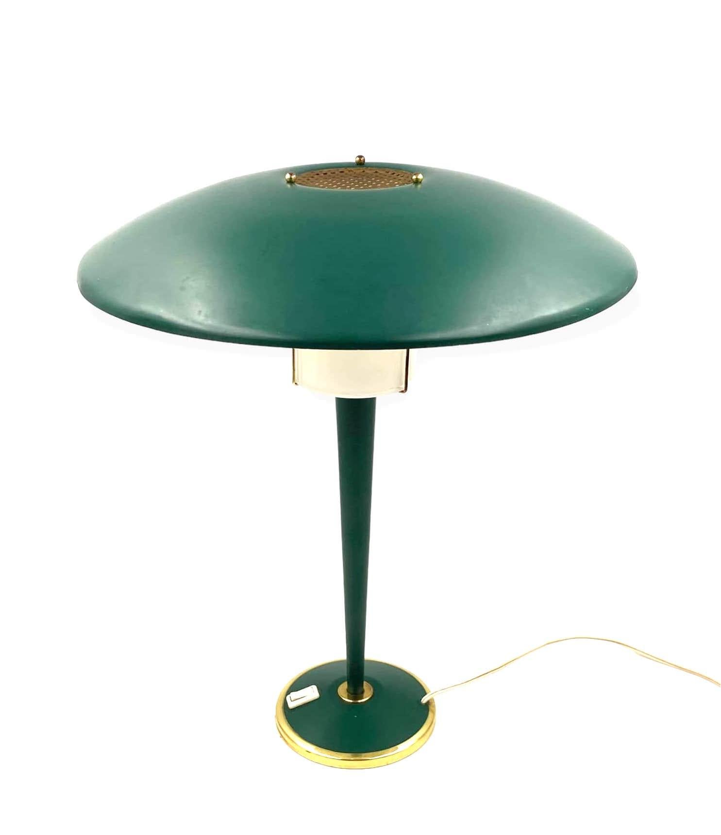 Aluminum Modernist Petrol Green Table Lamp, France, 1960s For Sale