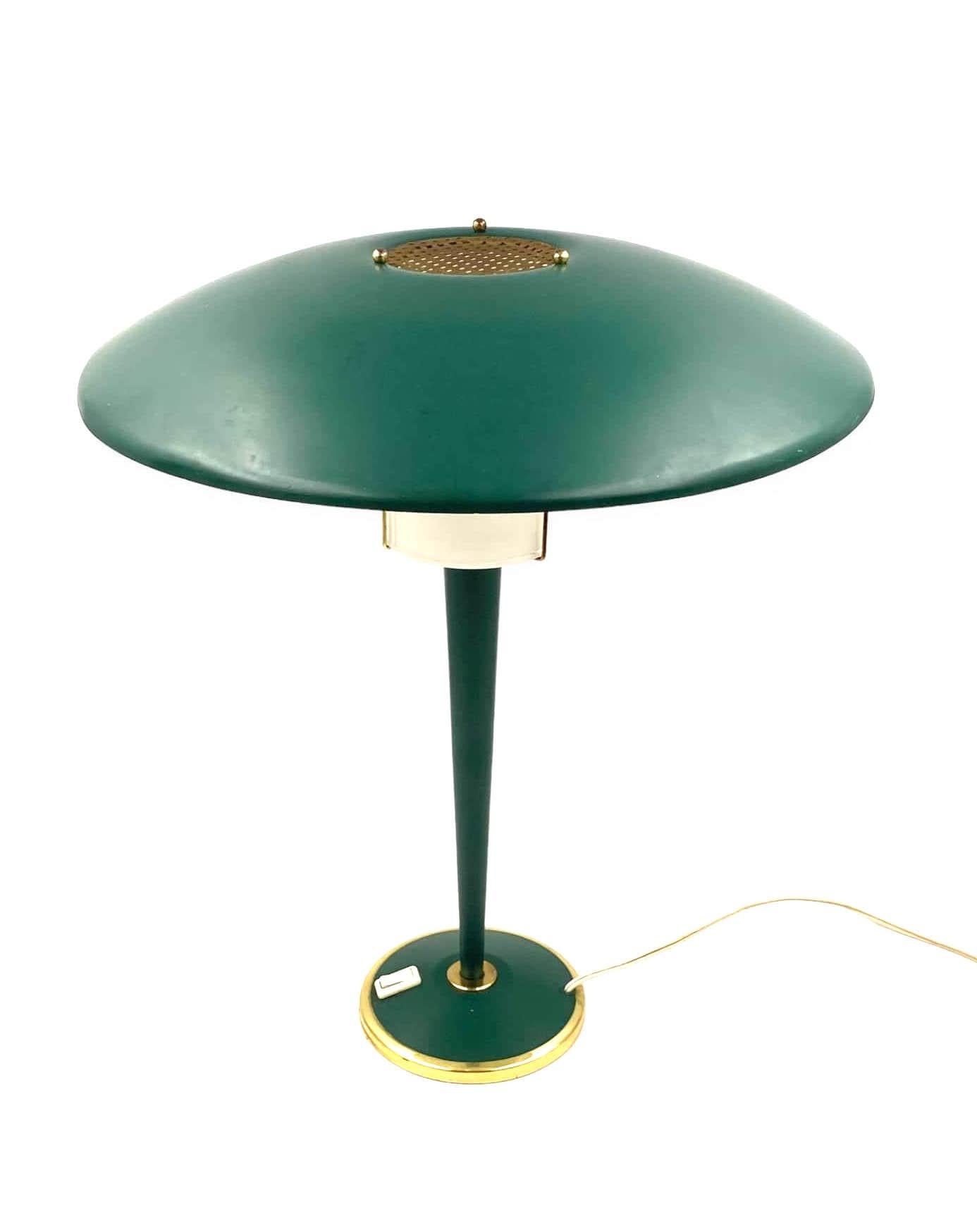 Lampe de table moderniste vert pétrole, France, années 1960 en vente 1