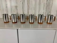 Modernist Pewter and Teak Tankard set of six