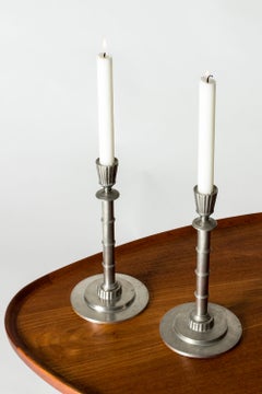 Modernist Pewter Candlesticks by Erik Flemming, Sweden, 1930