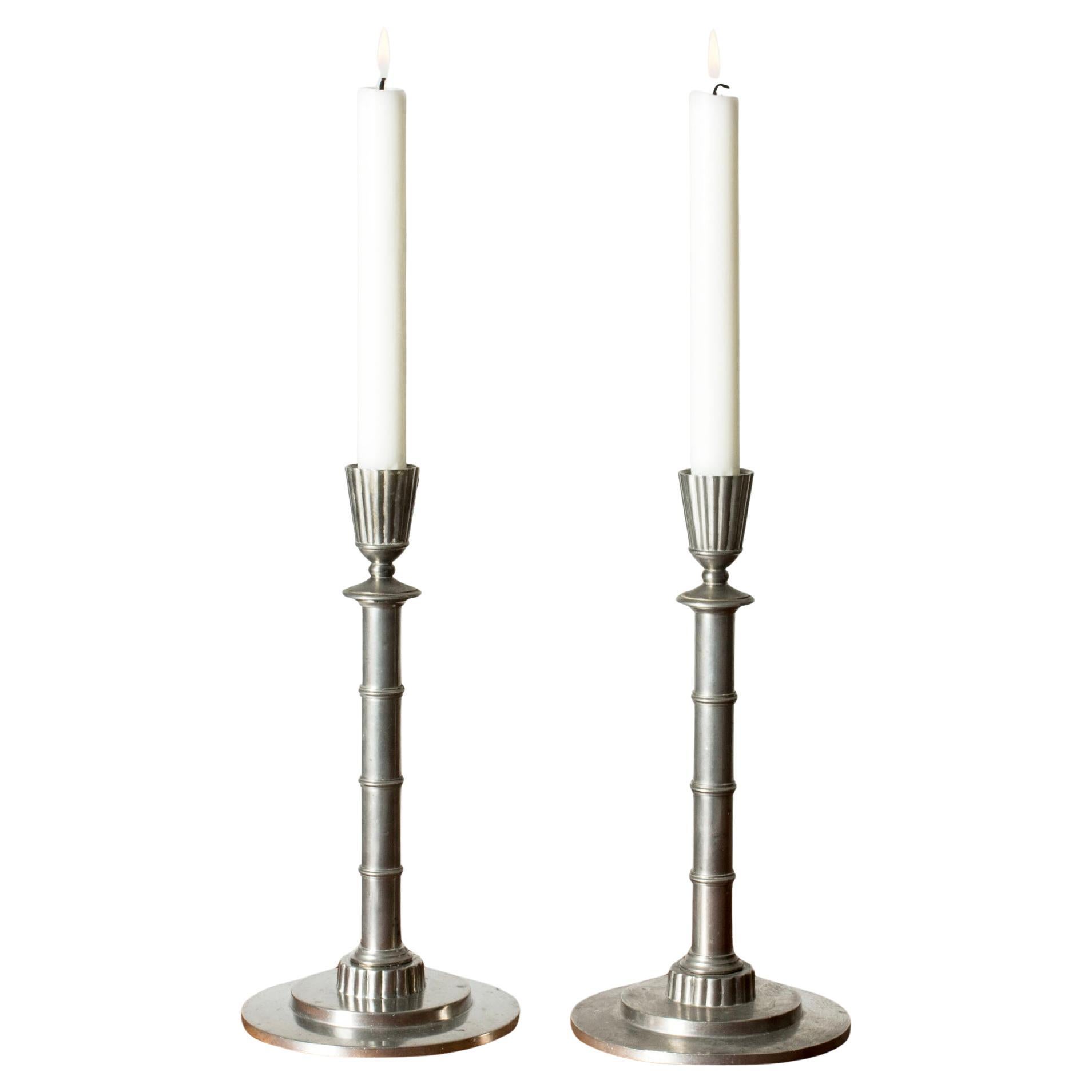 Modernist Pewter Candlesticks by Erik Flemming, Sweden, 1930
