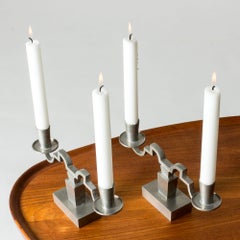 Bougeoirs modernistes en étain de Nils Fougstedt pour Svenskt Tenn, Suède, 1932