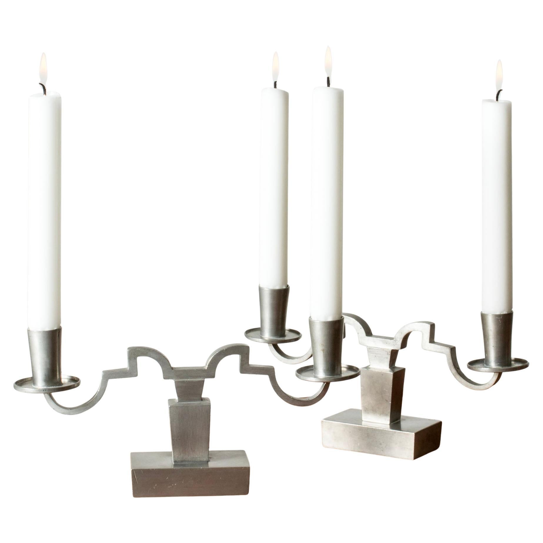 Modernist Pewter Candlesticks by Nils Fougstedt for Svenskt Tenn, Sweden, 1932 For Sale