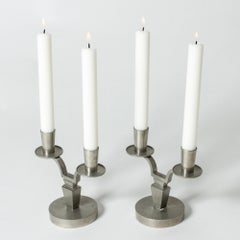 Modernist Pewter Candlesticks by Nils Fougstedt for Svenskt Tenn, Sweden, 1944