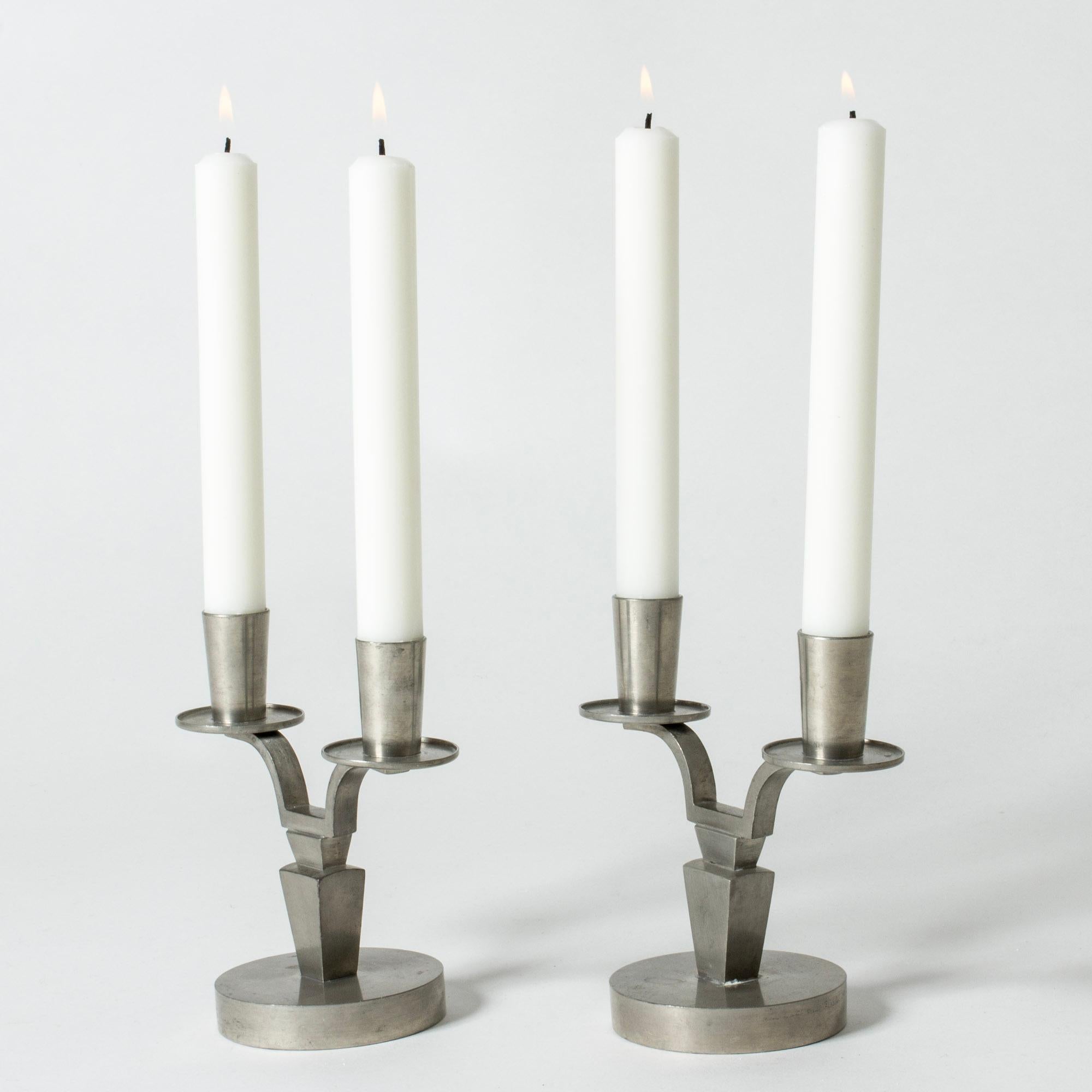 Scandinavian Modern Modernist Pewter Candlesticks by Nils Fougstedt for Svenskt Tenn, Sweden, 1944