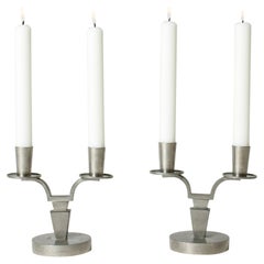 Modernist Pewter Candlesticks by Nils Fougstedt for Svenskt Tenn, Sweden, 1944