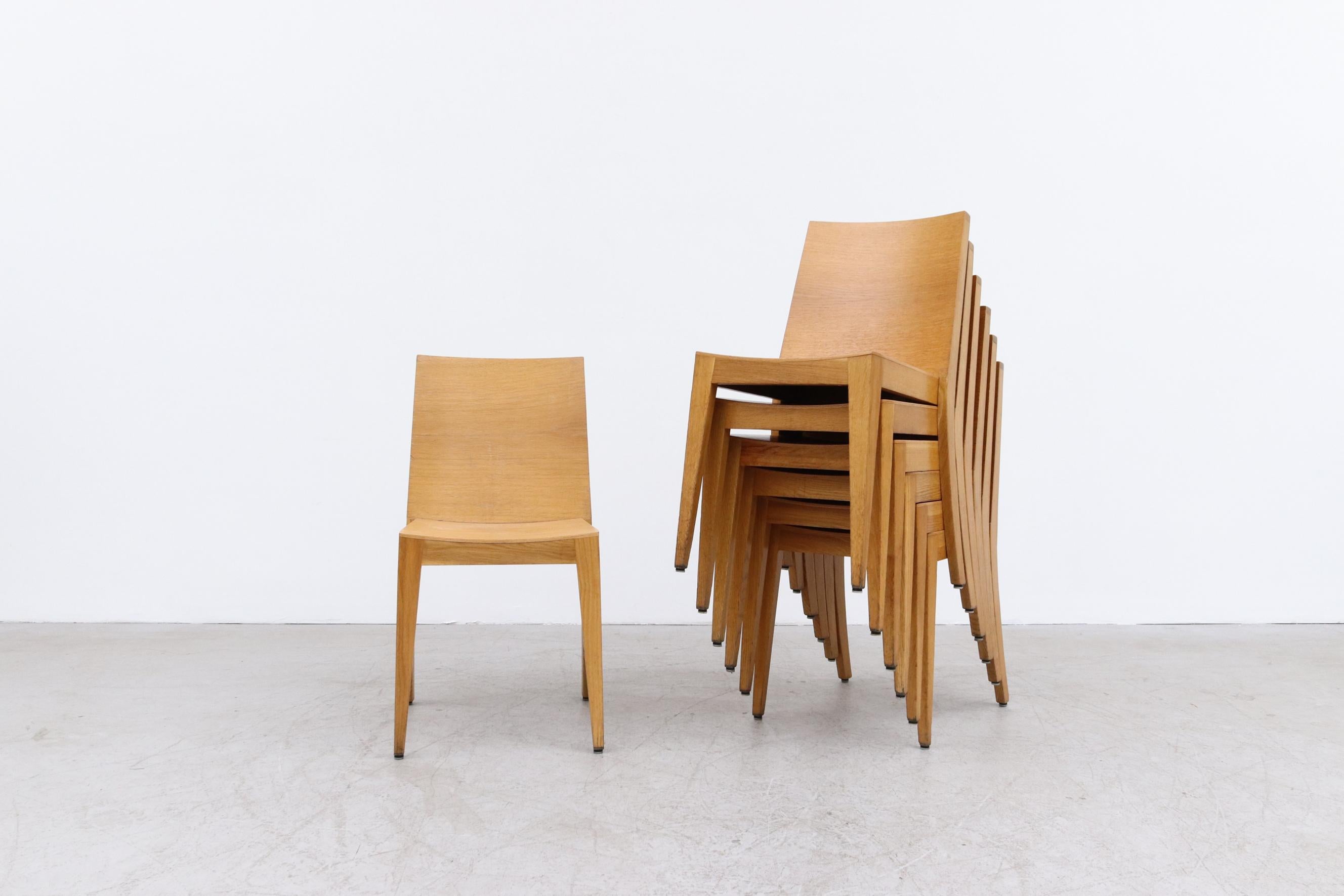 Modernist Philippe Starck Style Blonde Wood Stacking Chairs For Sale 8
