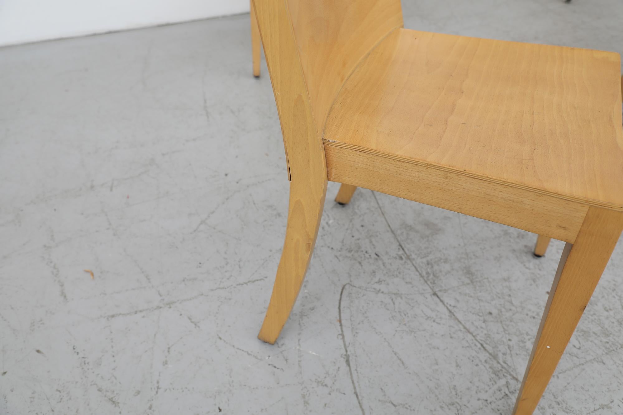 Modernist Philippe Starck Style Blonde Wood Stacking Chairs In Good Condition For Sale In Los Angeles, CA