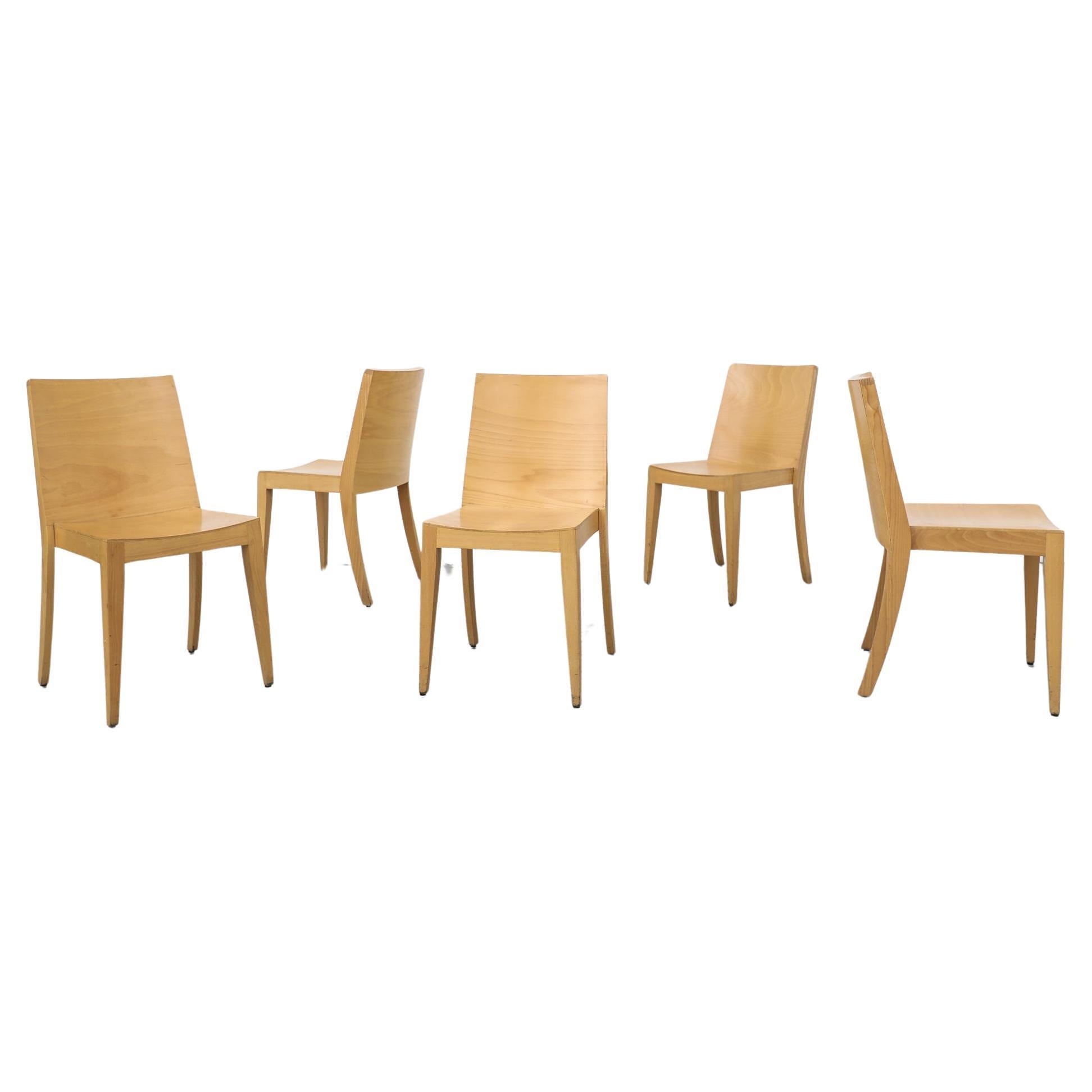 Modernist Philippe Starck Style Blonde Wood Stacking Chairs For Sale