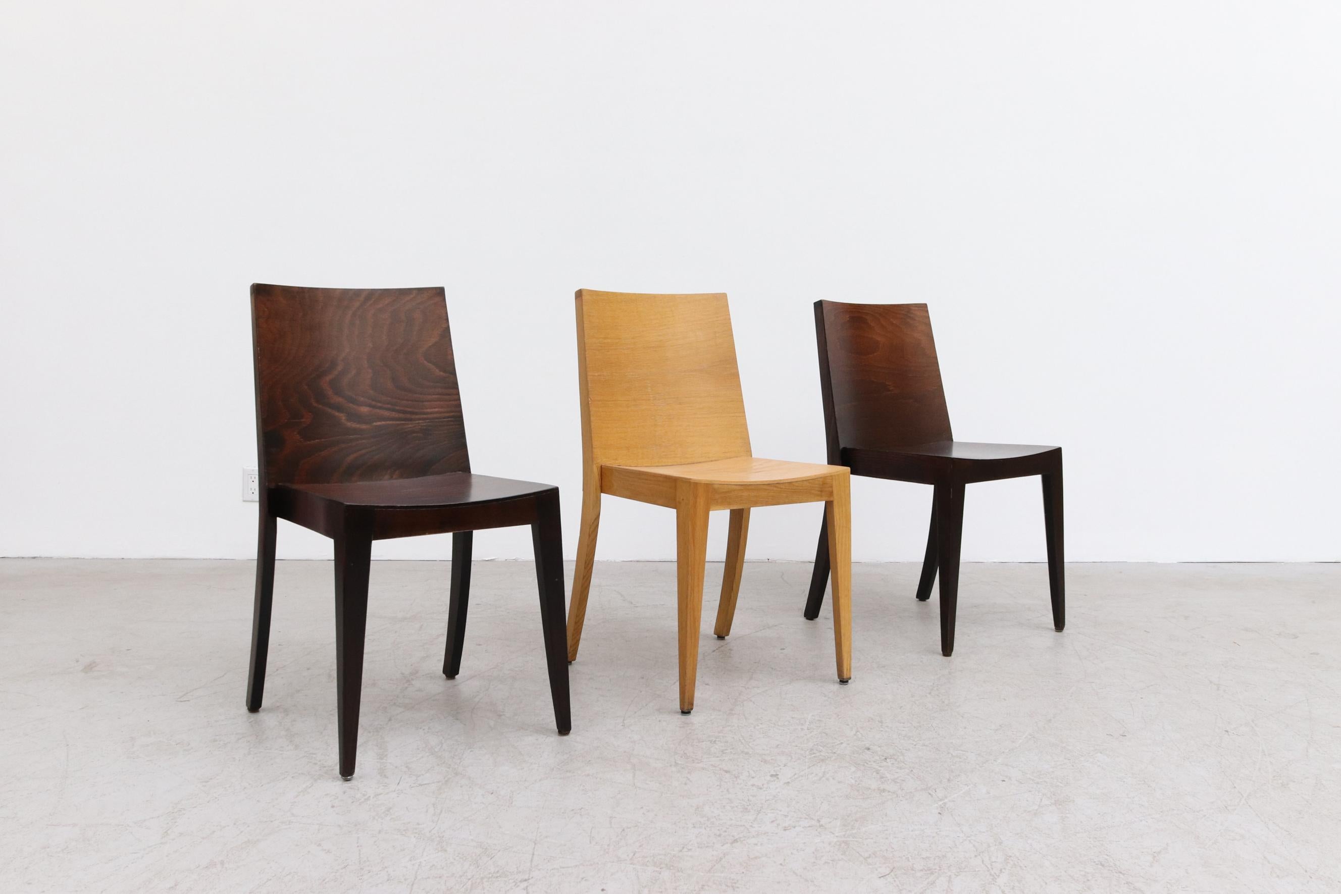Modernist Philippe Starck Style Square Back Dark Stained Wood Stacking Chairs For Sale 6