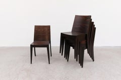 Modernist Philippe Starck Style Square Back Dark Stained Wood Stacking Chairs