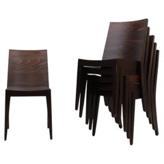 Modernist Philippe Starck Style Dark Stained Wood Stacking Chairs